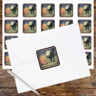 Vintage Halloween Pumpkin & Cat in Mosaic Square Sticker