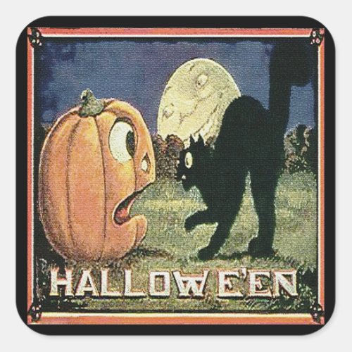Vintage Halloween Pumpkin   Cat in Mosaic Square Sticker