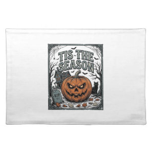 Vintage Halloween Pumpkin Cat Tis The Season Shirt Cloth Placemat