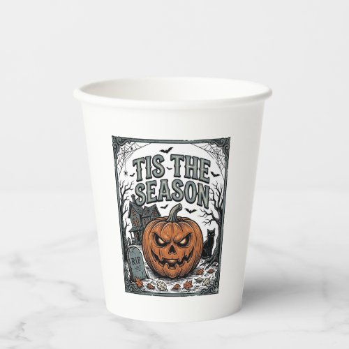 Vintage Halloween Pumpkin Cat Tis The Season Shirt Paper Cups