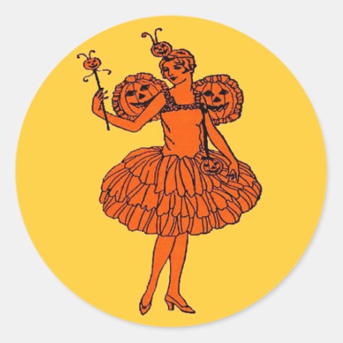 Vintage Halloween Pumpkin Fairy Classic Round Sticker