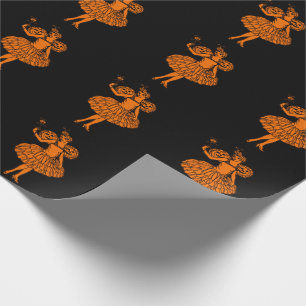 Vintage Halloween Pumpkin Fairy Illustration Wrapping Paper
