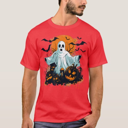 Vintage Halloween Pumpkin Ghost Bats Cute Retro Su T_Shirt