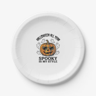 Vintage Halloween Pumpkin Ghost Engraving Shirt_1 Paper Plates