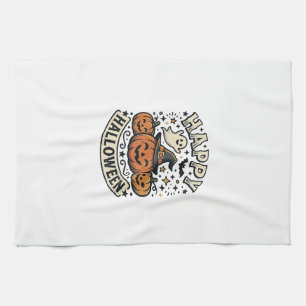 Vintage Halloween Pumpkin Ghost Shirt Design_1 Kitchen Towel