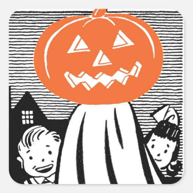 Vintage Halloween Pumpkin Ghost Square Sticker (Front)