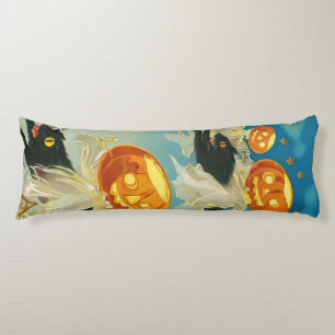 Vintage Halloween Pumpkin Ghosts and Black Cats Body Pillow