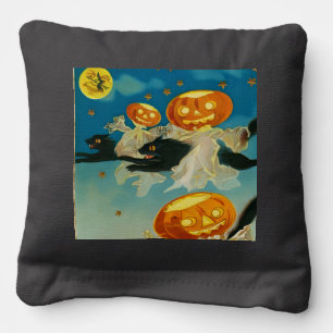 Vintage Halloween Pumpkin Ghosts and Black Cats Cornhole Bags