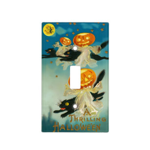 Vintage Halloween Pumpkin Ghosts and Black Cats Light Switch Cover