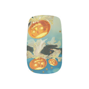 Vintage Halloween Pumpkin Ghosts and Black Cats Minx Nail Art
