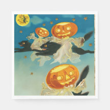 Vintage Halloween Pumpkin Ghosts and Black Cats