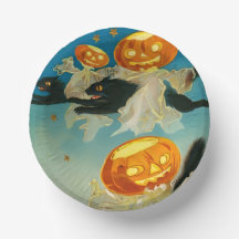 Vintage Halloween Pumpkin Ghosts and Black Cats