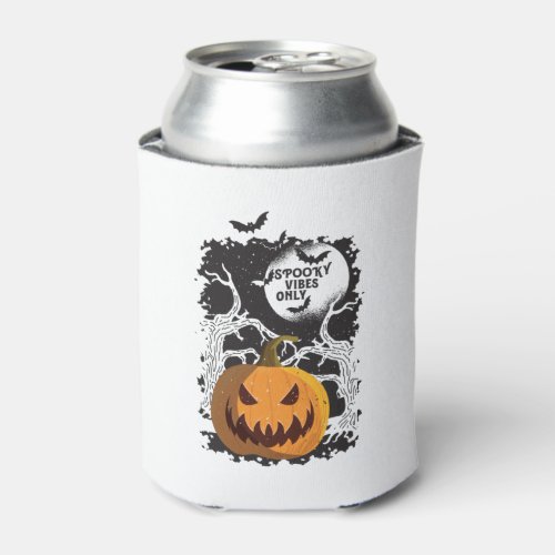 Vintage Halloween Pumpkin Graphic Spooky Vibes Can Cooler