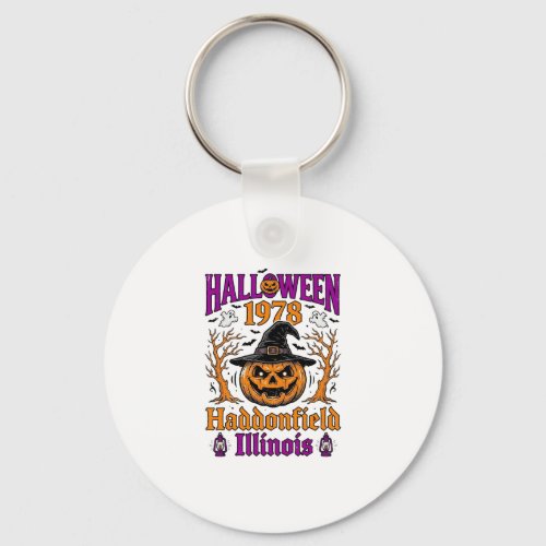 Vintage Halloween Pumpkin Haddonfield Illinois Shi Keychain