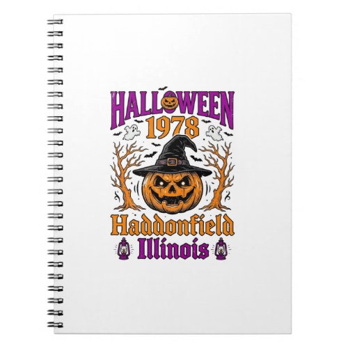 Vintage Halloween Pumpkin Haddonfield Illinois Shi Notebook