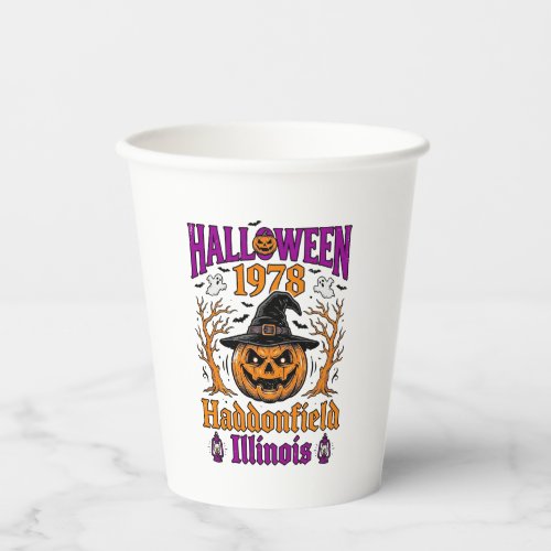 Vintage Halloween Pumpkin Haddonfield Illinois Shi Paper Cups