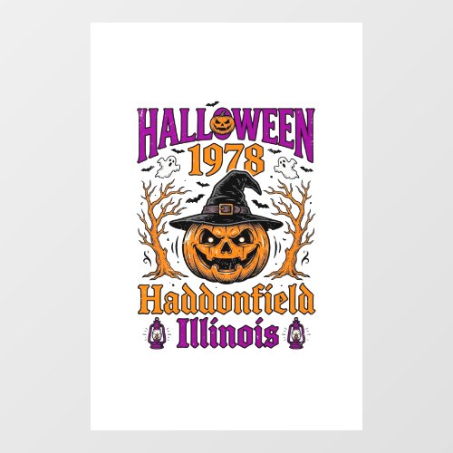 Vintage Halloween Pumpkin Haddonfield Illinois Shi Window Cling