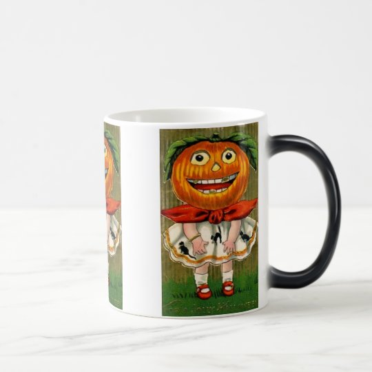 Vintage Halloween Pumpkin Head Girl Mug
