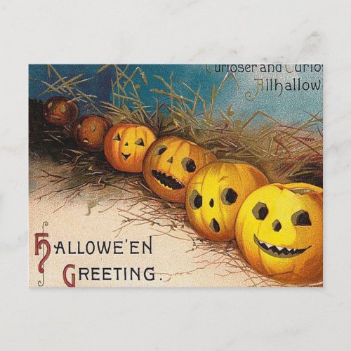 Vintage Halloween pumpkin Holiday postcard