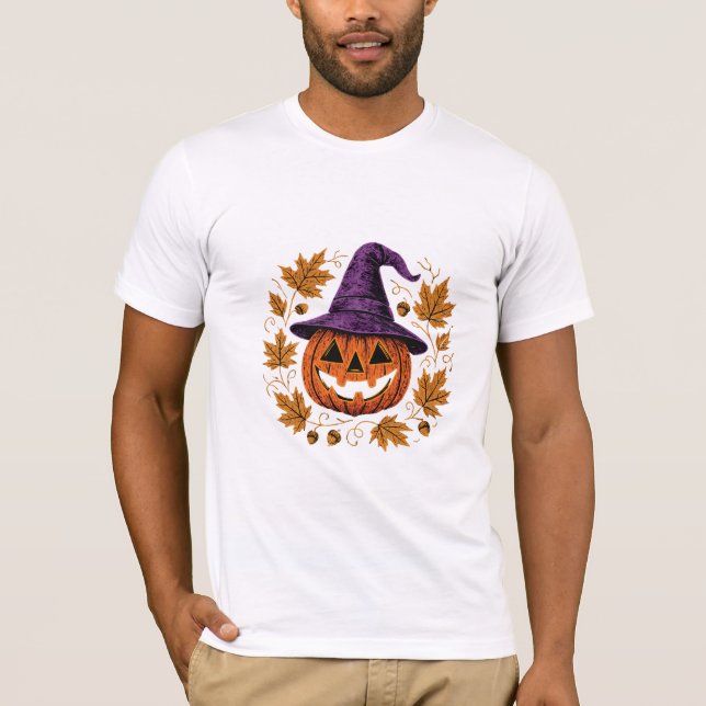 Vintage Halloween Pumpkin Illustration T-Shirt (Front)