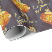 Vintage Halloween pumpkin kid party tiled wrap Wrapping Paper