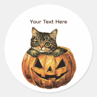 Vintage Halloween Pumpkin Kitty Classic Round Sticker