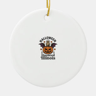 Vintage Halloween Pumpkin Owl Illinois Shirt Desig Ceramic Ornament