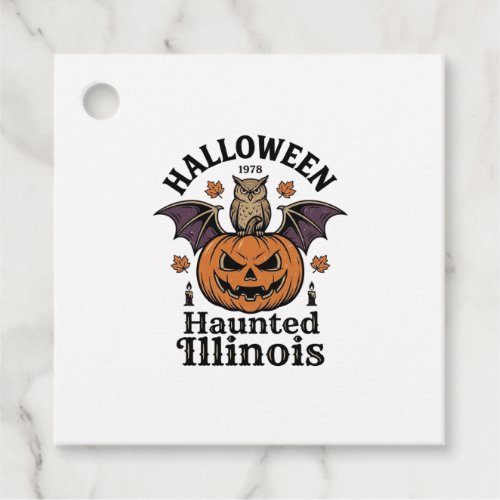 Vintage Halloween Pumpkin Owl Illinois Shirt Desig Favor Tags