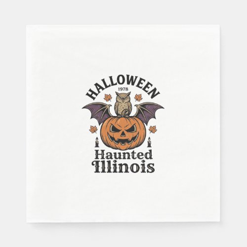 Vintage Halloween Pumpkin Owl Illinois Shirt Desig Napkins