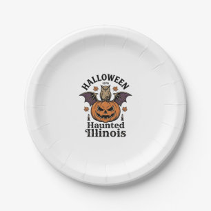 Vintage Halloween Pumpkin Owl Illinois Shirt Desig Paper Plates