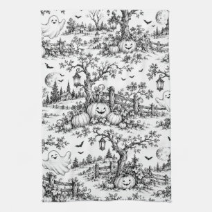 Vintage Halloween Pumpkin Patch Toile Fun Pattern Kitchen Towel