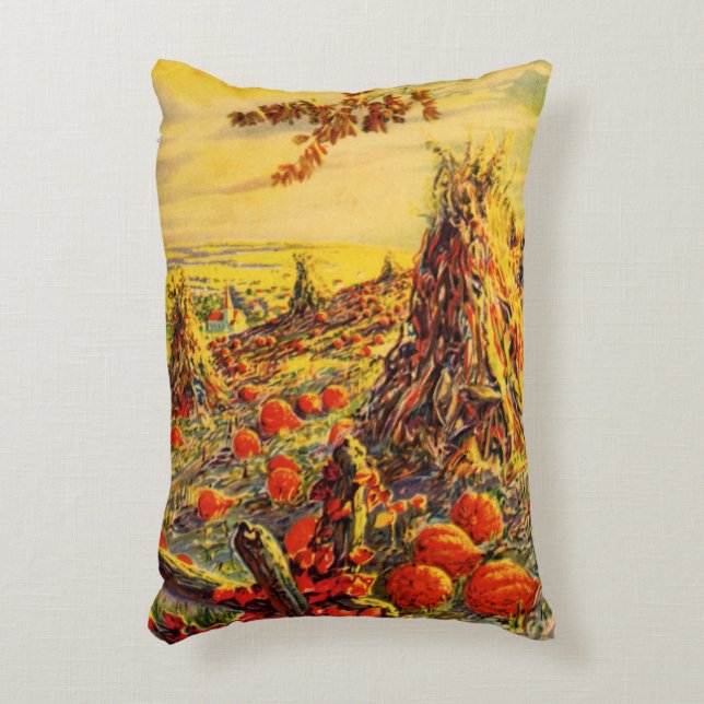 Vintage Halloween Pumpkin Patch with Haystacks Accent Pillow (Front(Vertical))