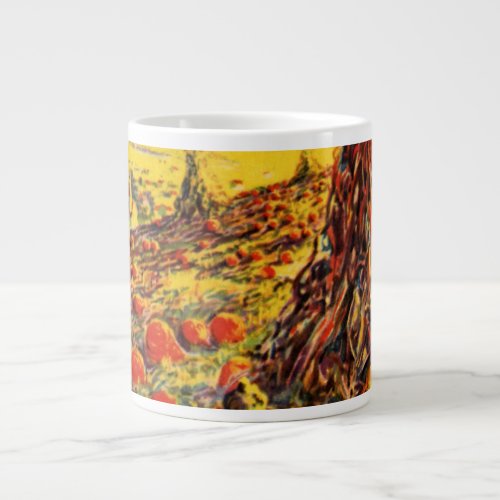 Vintage Halloween Pumpkin Patch with Haystacks Giant Coffee Mug