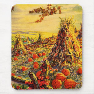 Vintage Halloween Pumpkin Patch with Haystacks Mouse Pad