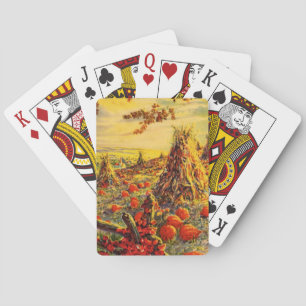 Vintage Halloween Pumpkin Patch with Haystacks Poker Cards