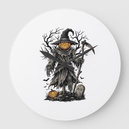 Vintage Halloween Pumpkin Scarecrow Shirt Design_1 Large Clock