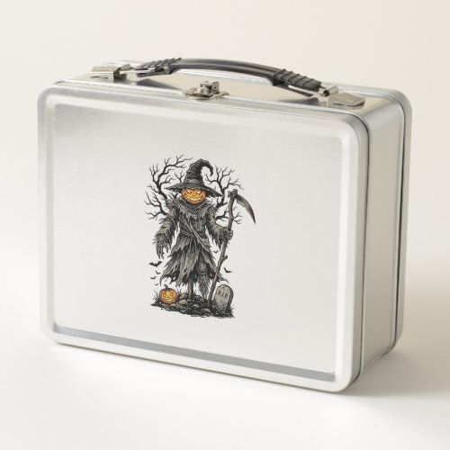 Vintage Halloween Pumpkin Scarecrow Shirt Design_1 Metal Lunch Box