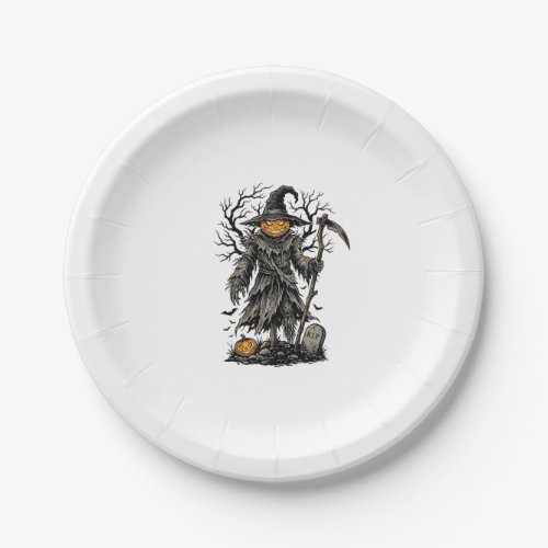 Vintage Halloween Pumpkin Scarecrow Shirt Design_1 Paper Plates