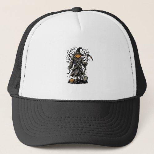 Vintage Halloween Pumpkin Scarecrow Shirt Design_1 Trucker Hat
