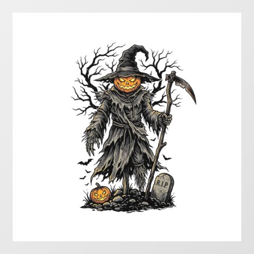 Vintage Halloween Pumpkin Scarecrow Shirt Design_1 Window Cling