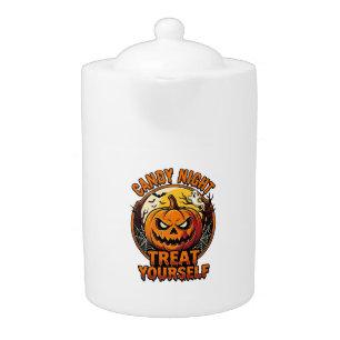 Vintage Halloween Pumpkin Treat Yourself Shirt_1 Teapot