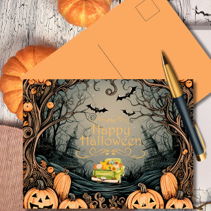 Vintage Halloween Pumpkin Truck Greetings Holiday Postcard