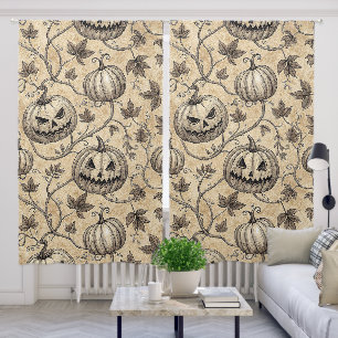 Vintage Halloween Pumpkin Vine Pattern Blackout Curtains