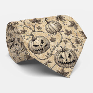 Vintage Halloween Pumpkin Vine Pattern Neck Tie