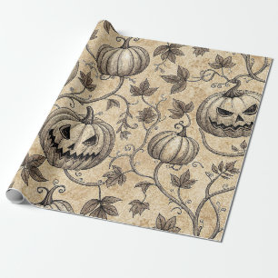Vintage Halloween Pumpkin Vine Pattern Wrapping Paper