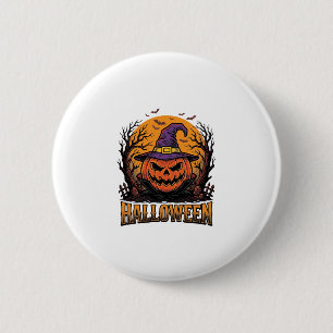 Vintage Halloween Pumpkin Witch Hat Graphic_1 Button