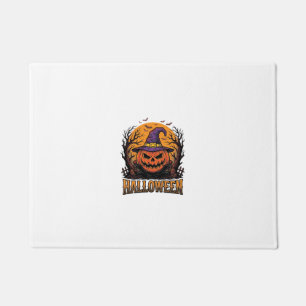 Vintage Halloween Pumpkin Witch Hat Graphic_1 Doormat