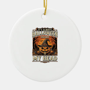 Vintage Halloween Pumpkin Witch Hat Shirt Design_1 Ceramic Ornament