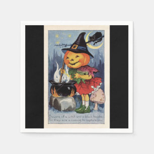 Vintage Halloween Pumpkin Witch Paper Napkin