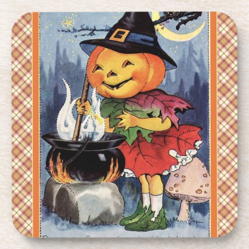 Vintage Halloween Pumpkin Witch Plastic Coasters 6